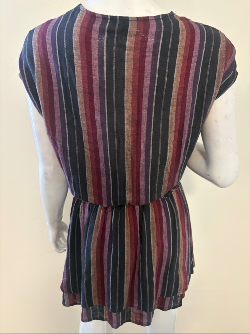 Rails Lucca Brava Stripe VNeck Short Sleeve Linen Blend Mini Dress Smocked Waist - Picture 3 of 8